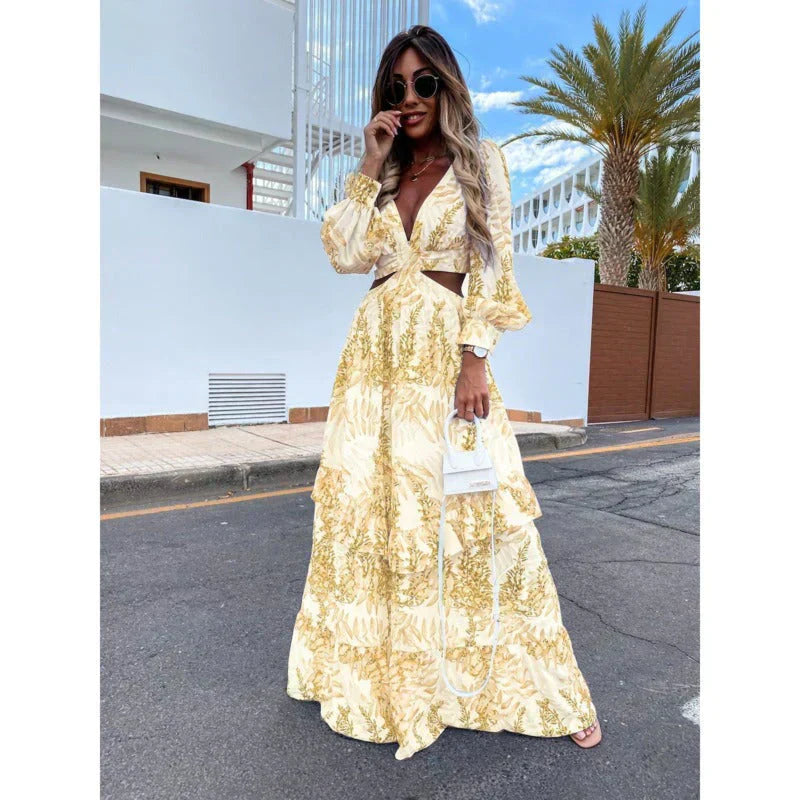 Women's maxi dress with long sleeves and cutouts - Bold and elegant