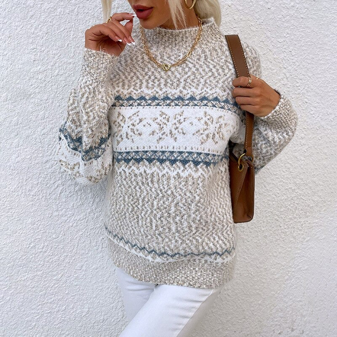 Pull vintage à col roulé avec flocons pour femme – Maille confortable