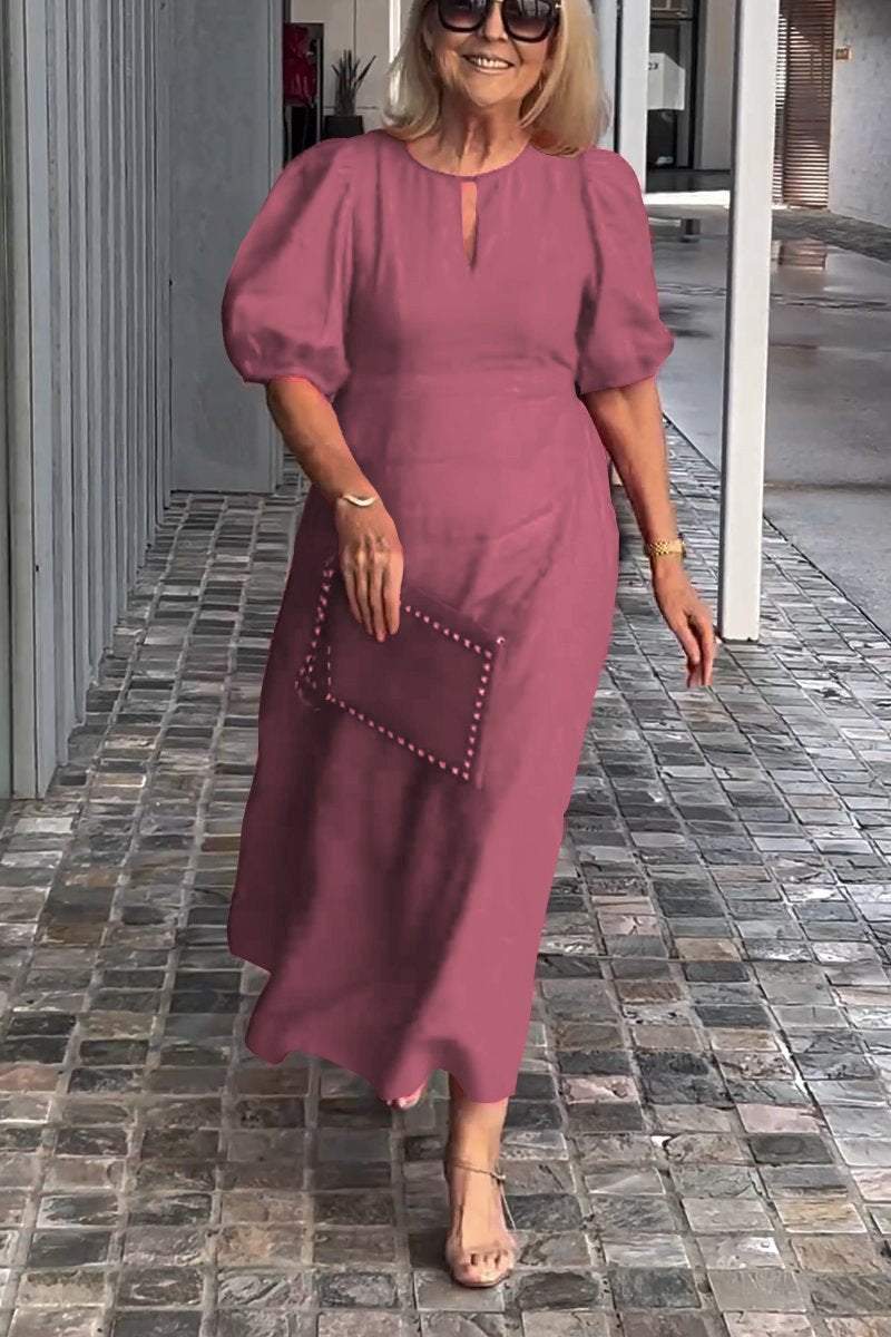 Robe Puff Intemporelle - Robe midi trapèze pour femme, blanche