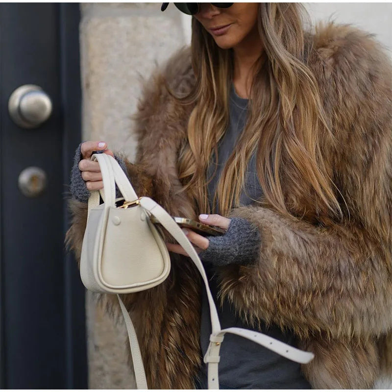 Femme Veste fourrure marron élégante luxueuse – Élégante, polyvalente, confortable