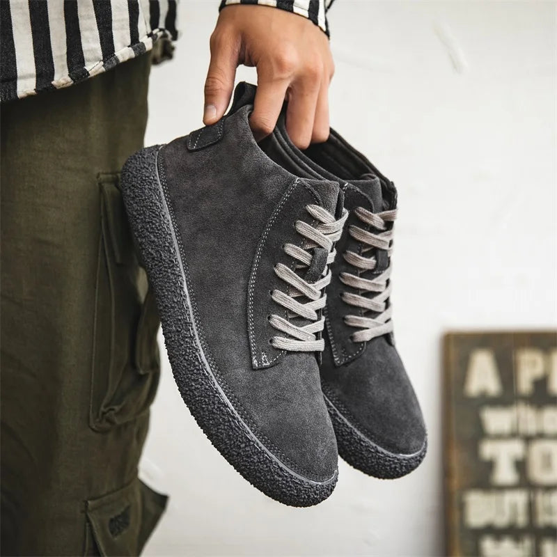 Chaussures montantes décontractées – Baskets vintage en cuir suédé avec semelle épaisse
