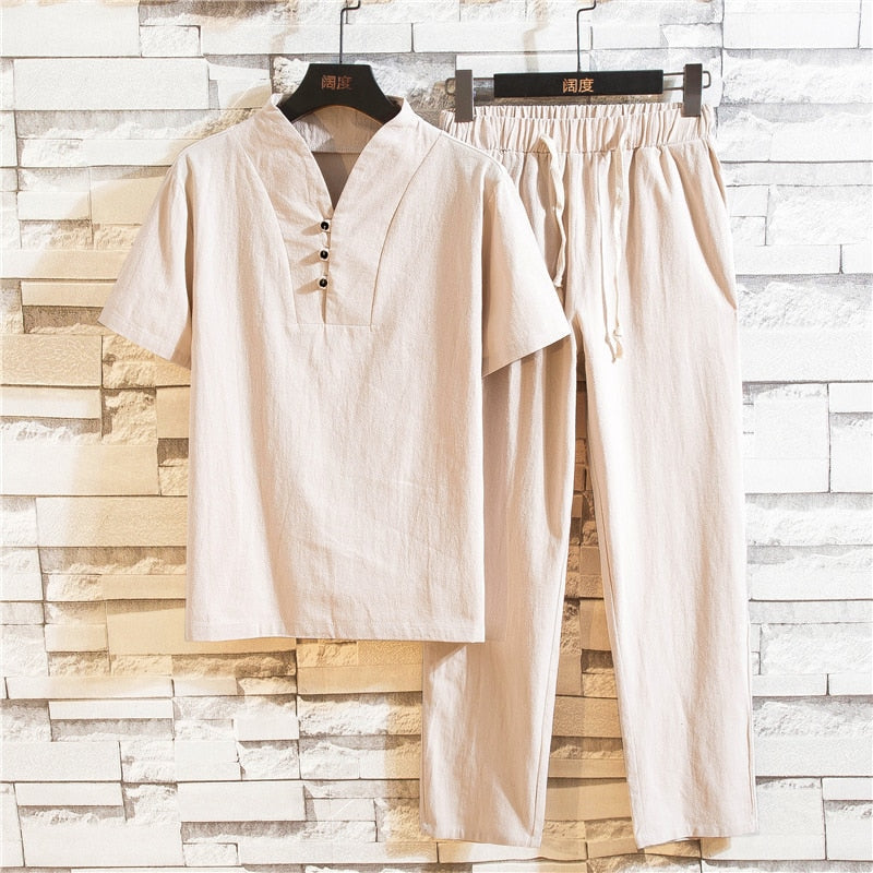 Ensemble Décontracté Homme en Lin – Tenue Deux Pièces Légère d’Été