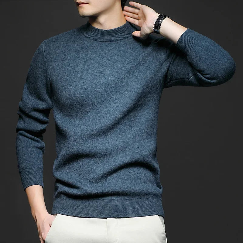 Pull en Laine Uni pour Homme avec Col Mi-Haut