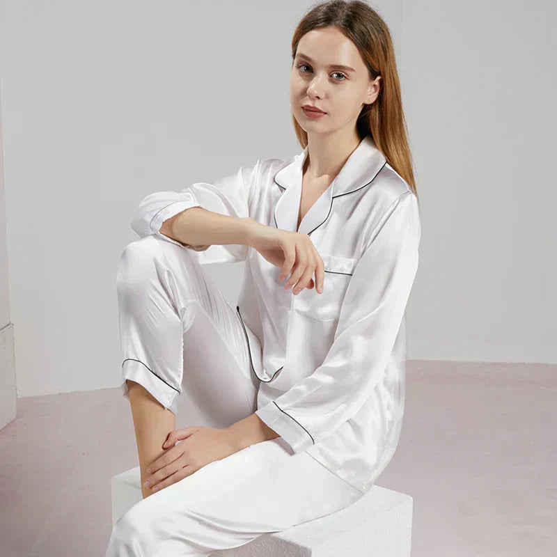 Pyjama satin femme manches longues – Ensemble confortable et élégant pour la nuit