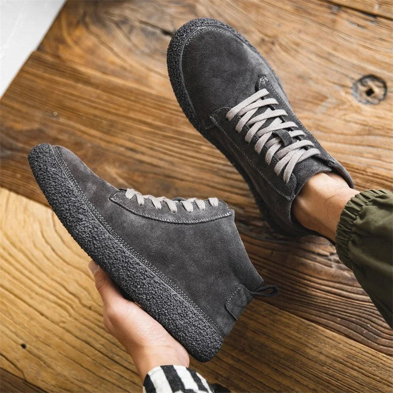 Chaussures montantes décontractées – Baskets vintage en cuir suédé avec semelle épaisse