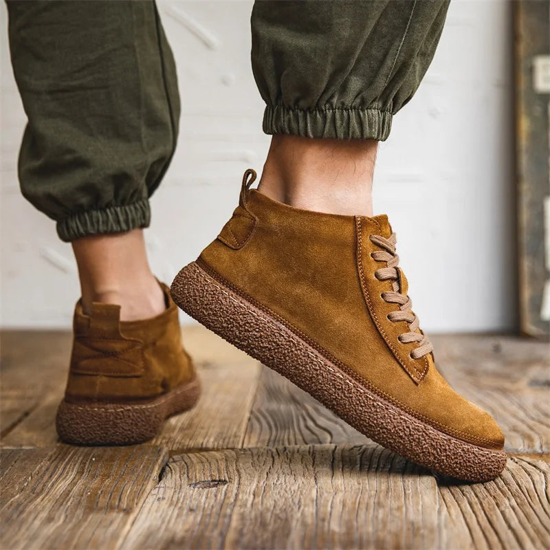 Chaussures montantes décontractées – Baskets vintage en cuir suédé avec semelle épaisse