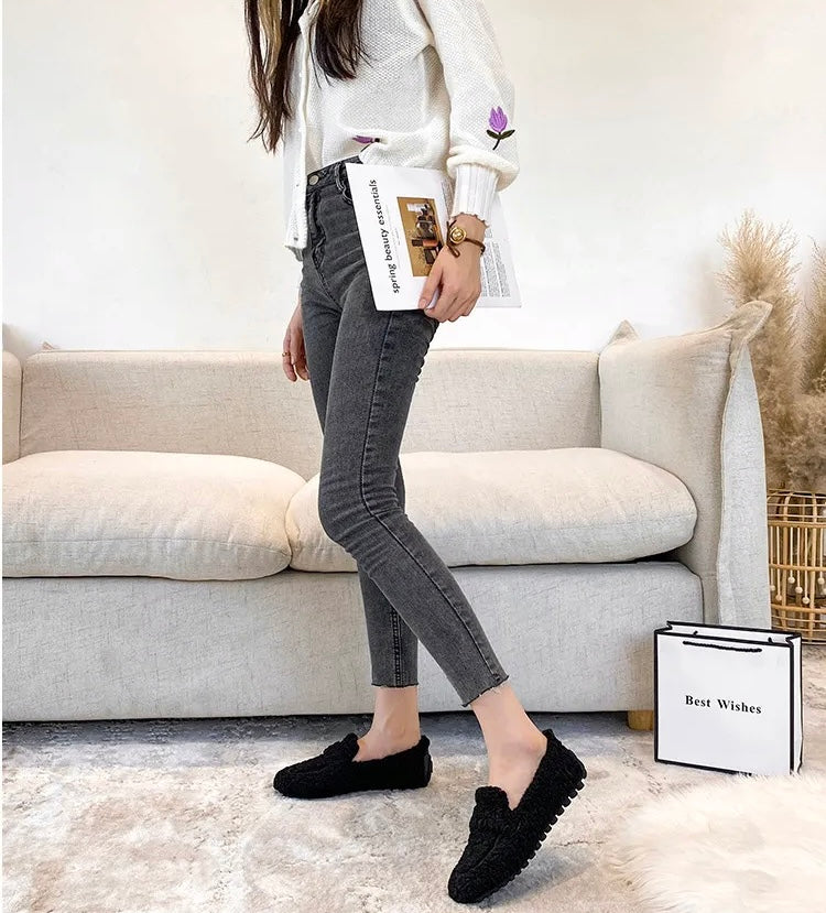 Chaussures d’Hiver Douillettes pour Femmes – Doublure Polaire Confort Slip-On