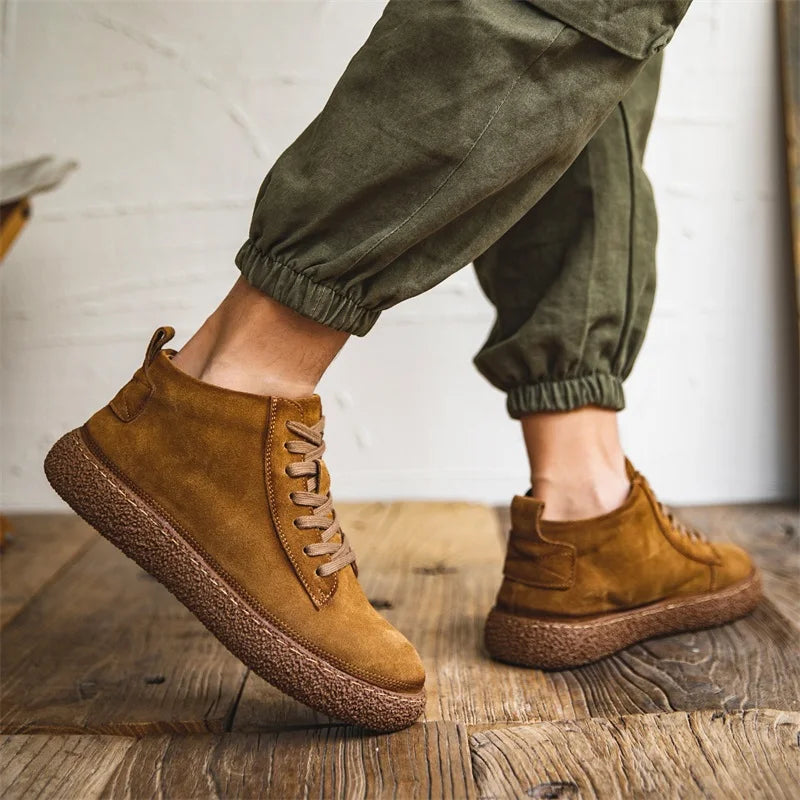 Chaussures montantes décontractées – Baskets vintage en cuir suédé avec semelle épaisse