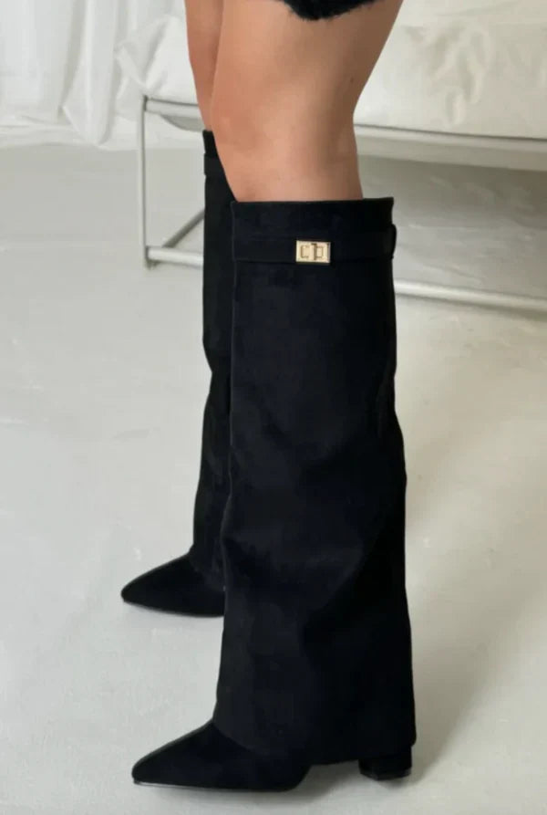 Bottes hautes femme à talons – Design élégant avec détail doré