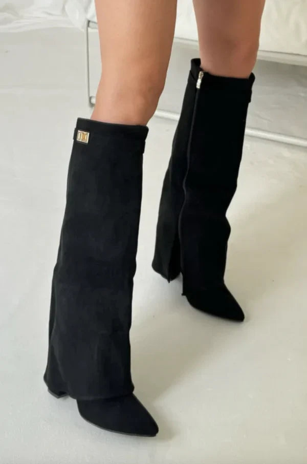 Bottes hautes femme à talons – Design élégant avec détail doré