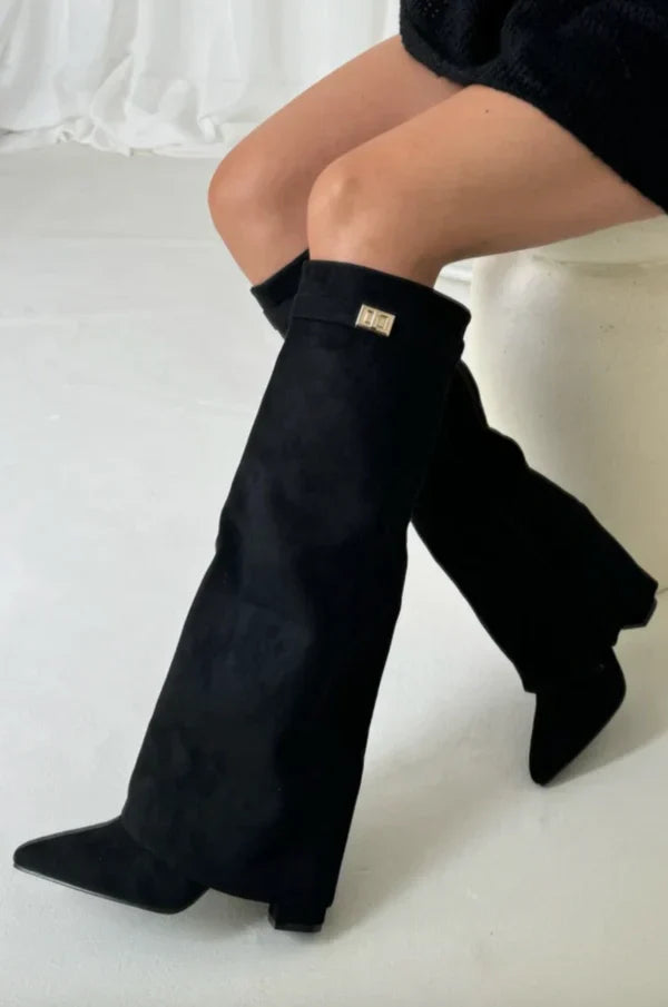 Bottes hautes femme à talons – Design élégant avec détail doré