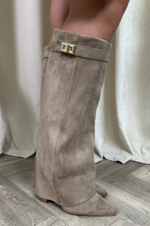 Bottes hautes femme à talons – Design élégant avec détail doré