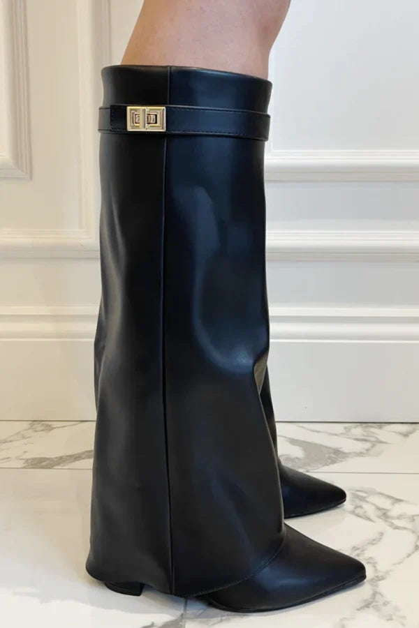 Bottes hautes femme à talons – Design élégant avec détail doré
