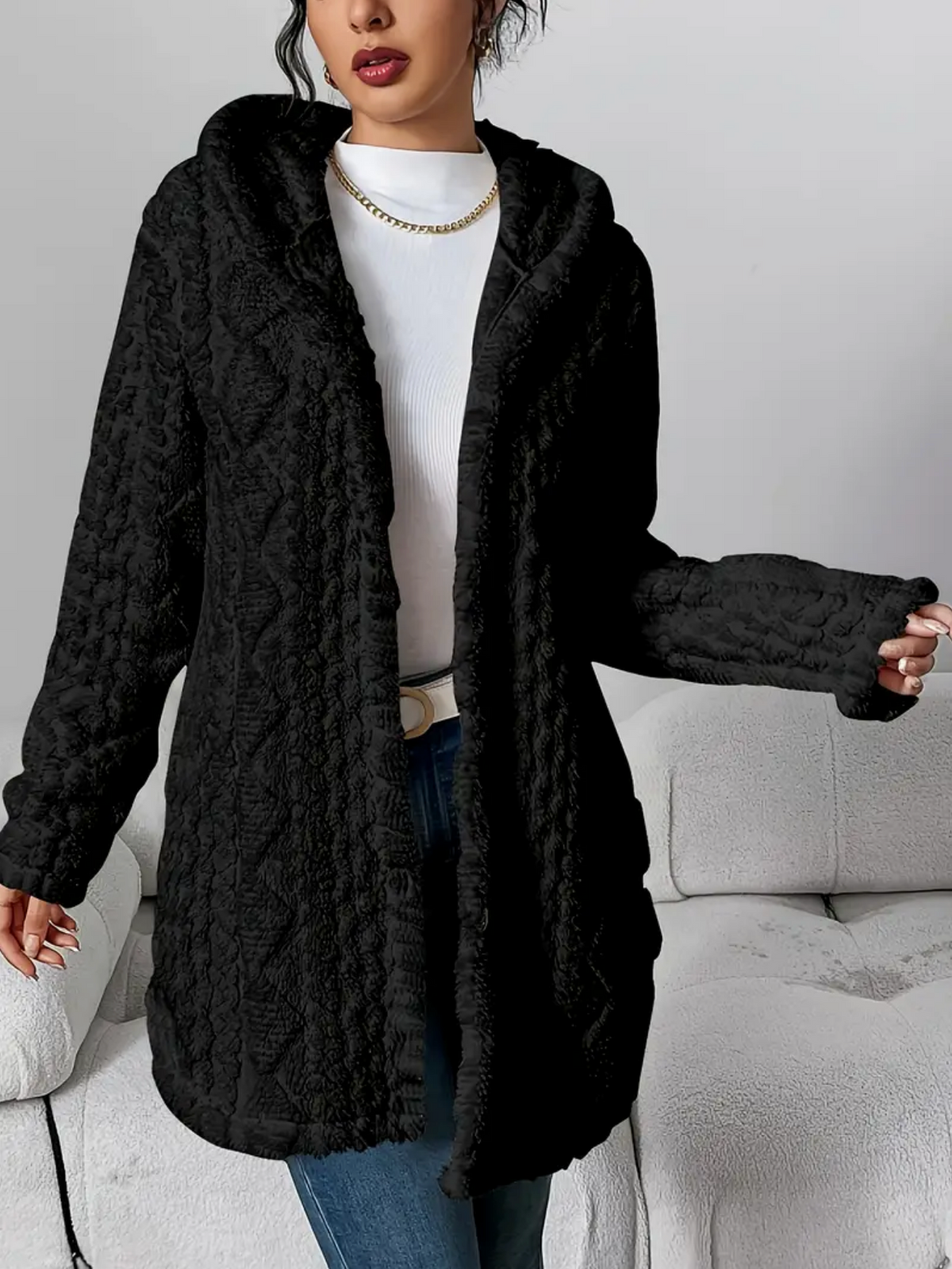 Cardigan Femme à Capuche en Tricot Torsadé – Doux et Confortable à Manches Longues