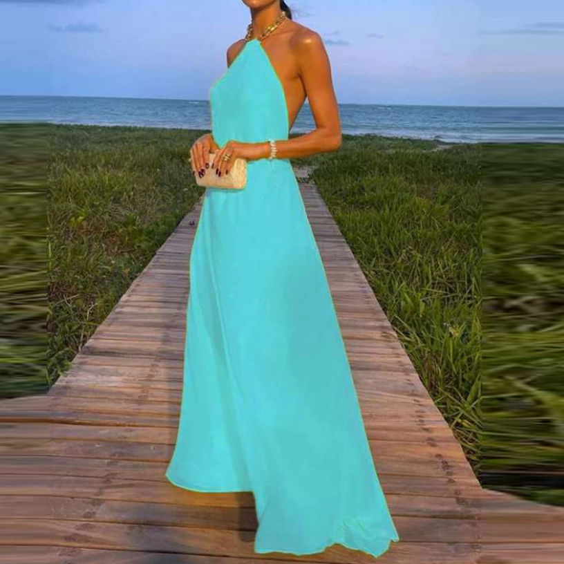 Robe maxi jaune fluide à col halter élégant pour femmes – Confiance, Charme