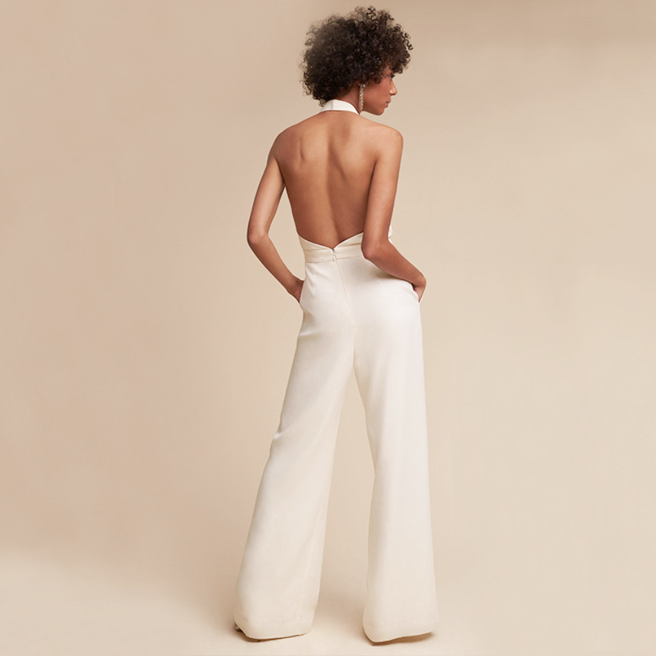 Combinaison élégante sans manches à jambes larges femmes – Encolure en V flatteuse, tenue une-pièce pour occasions décontractées ou formelles