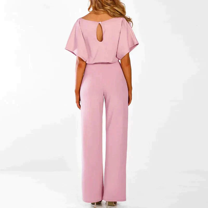 Combinaison élégante ceinturée à manches courtes Jambe large pour femmes – Tenue légère une pièce flatteuse et chic