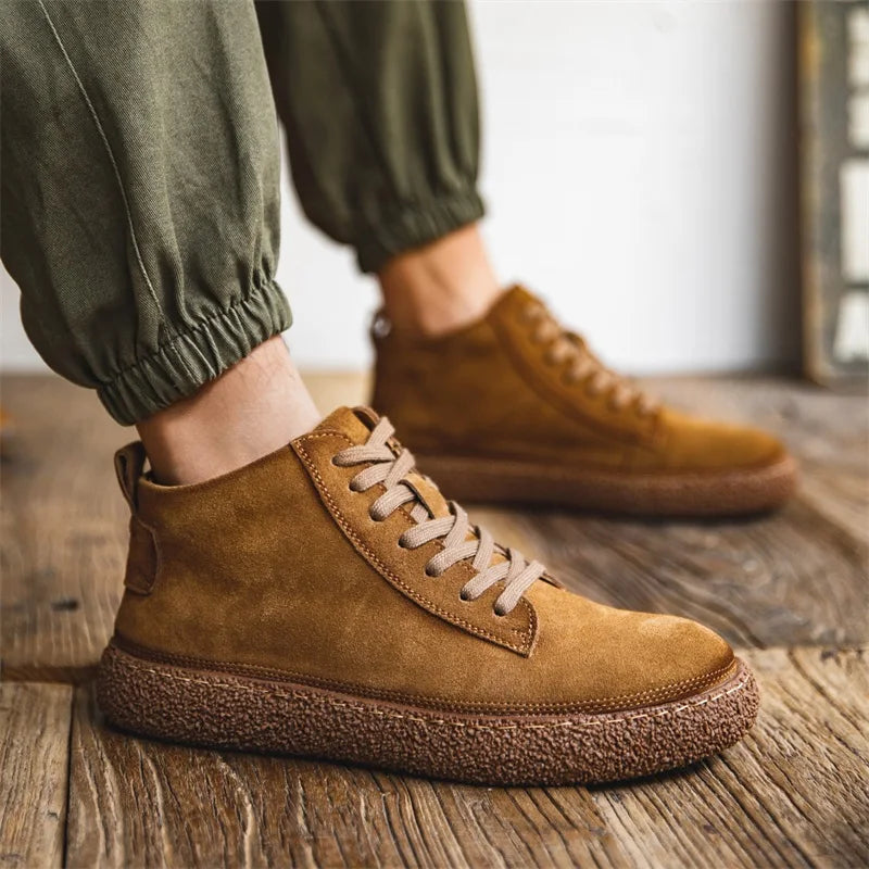 Chaussures montantes décontractées – Baskets vintage en cuir suédé avec semelle épaisse