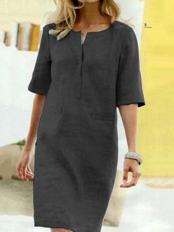 Women's cotton blend short-sleeve dress - Light and comfortable