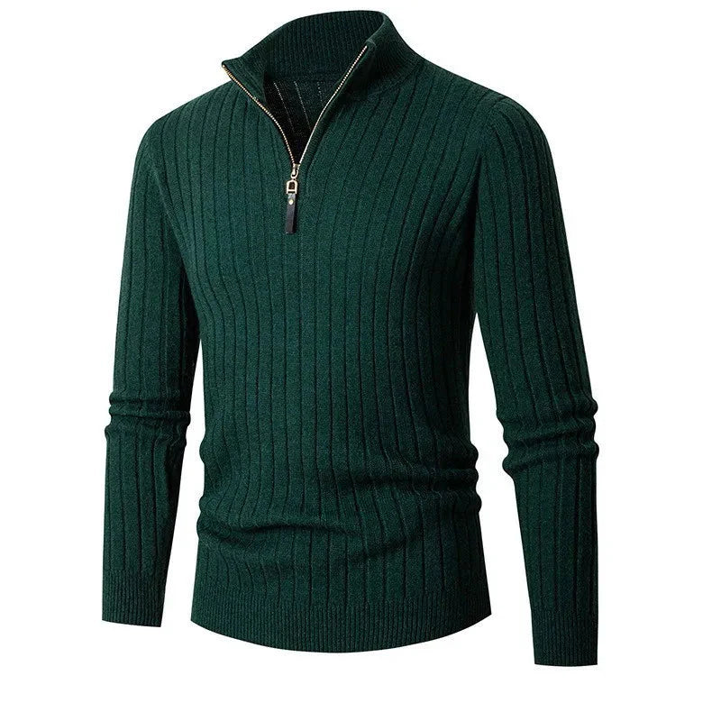 Pull Demi-Zip Côtelé Doux pour Homme – Mélange Filé avec Col Haut