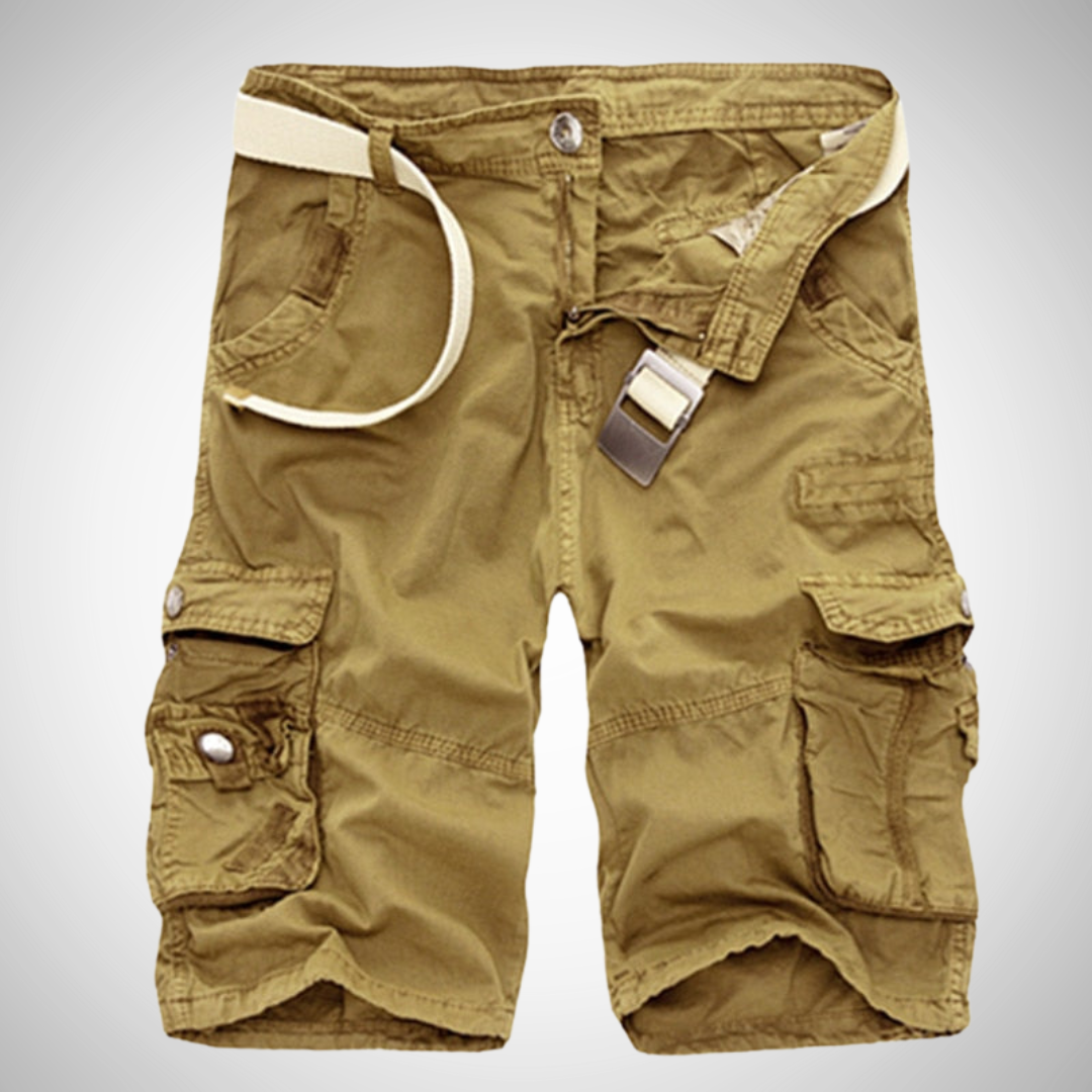 Men's short cargo – Multi-pocket Bermuda shorts with included belt (Without belt)