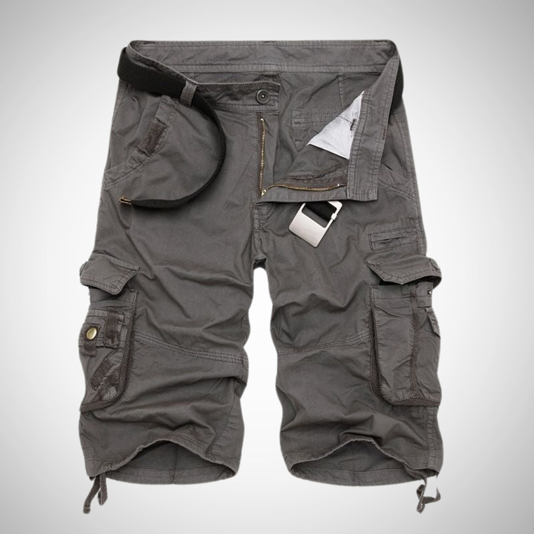 Men's short cargo – Multi-pocket Bermuda shorts with included belt (Without belt)