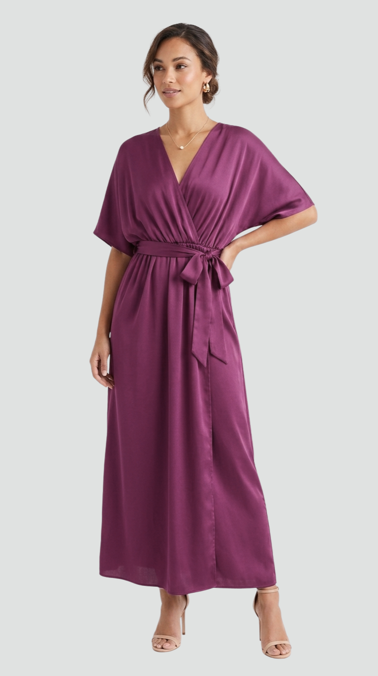 Women's Midi Wrap Dress with Tie - Flowing and Elegant
