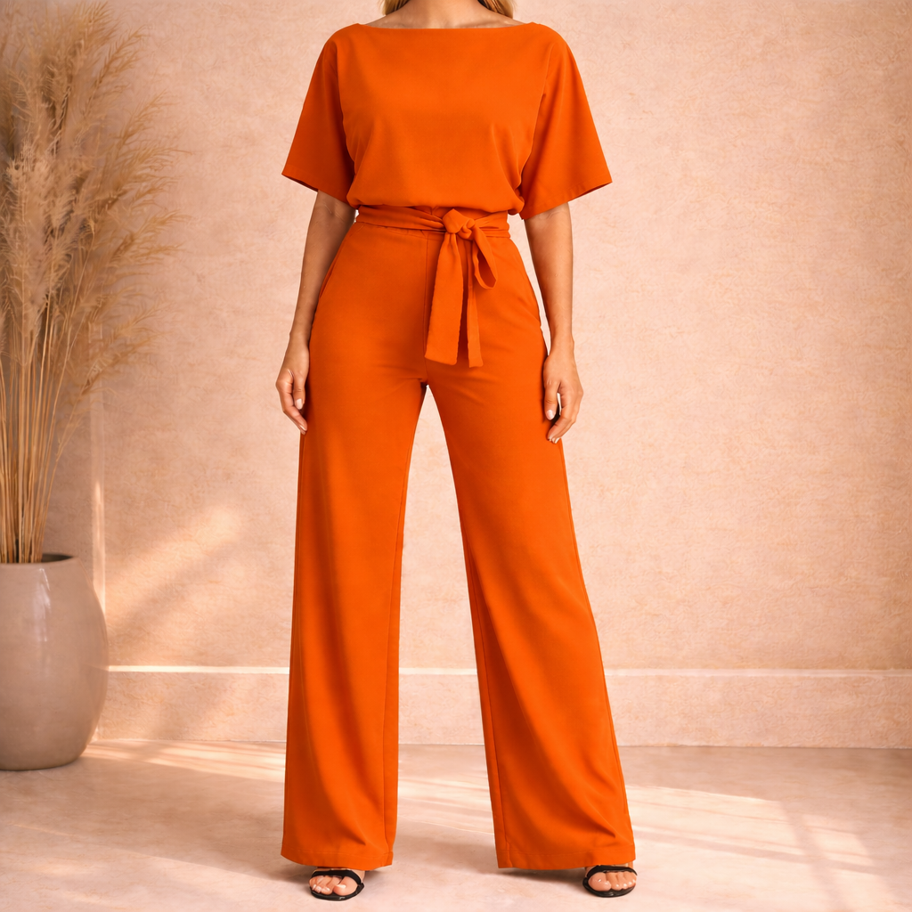Women's belted wide-leg jumpsuit - Elegant and modern