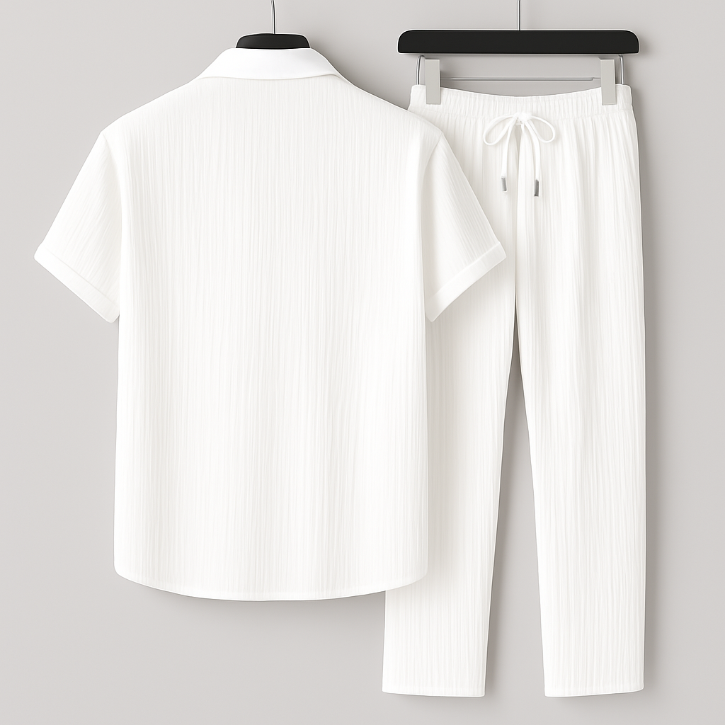 Men's Linen-Effect Set Shirt and Drawstring Pants - Light and Casual