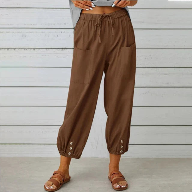 Pantalon Court Femme Taille Élastique – Coupe Confortable Décontractée