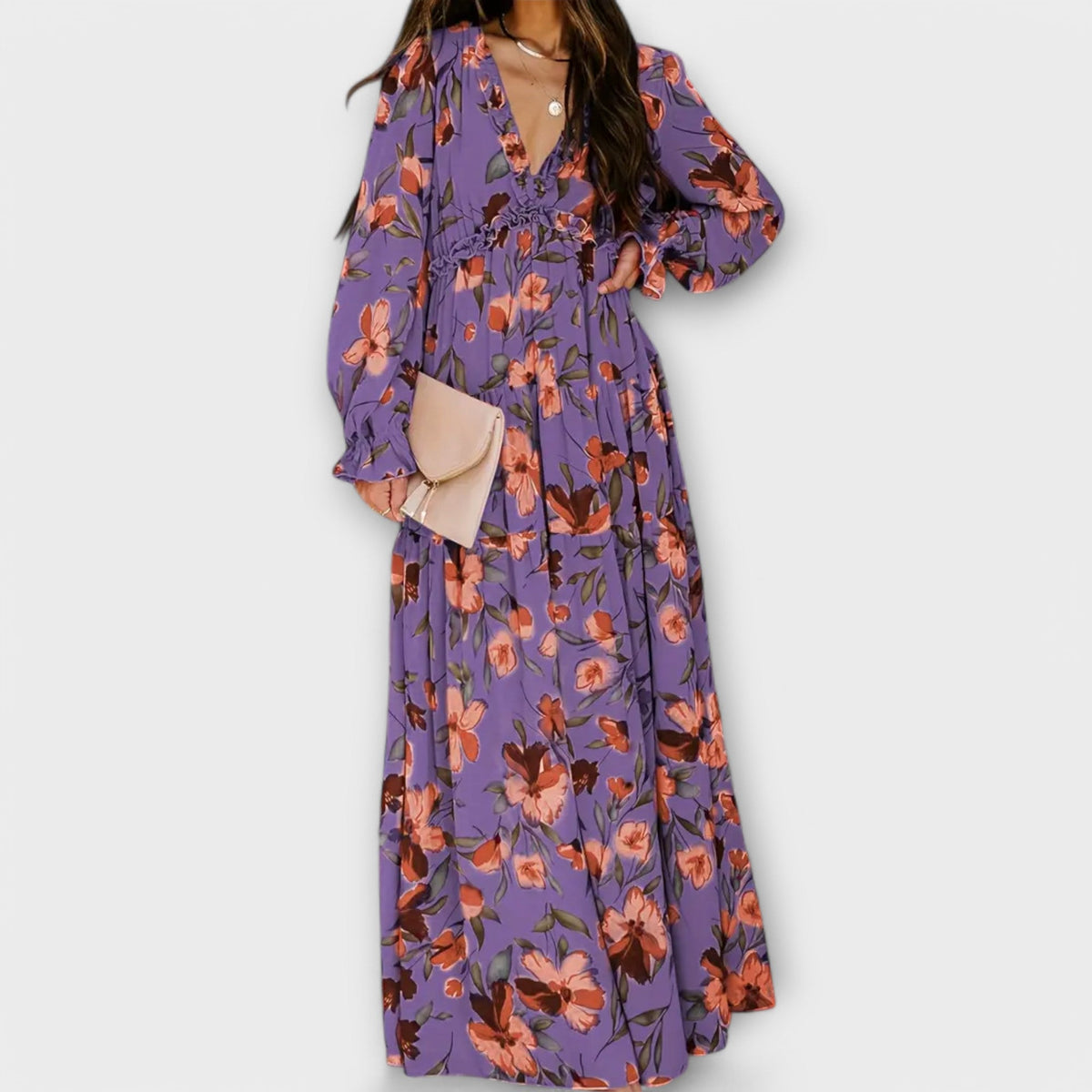 Women's long-sleeve floral maxi dress - Romantic and light
