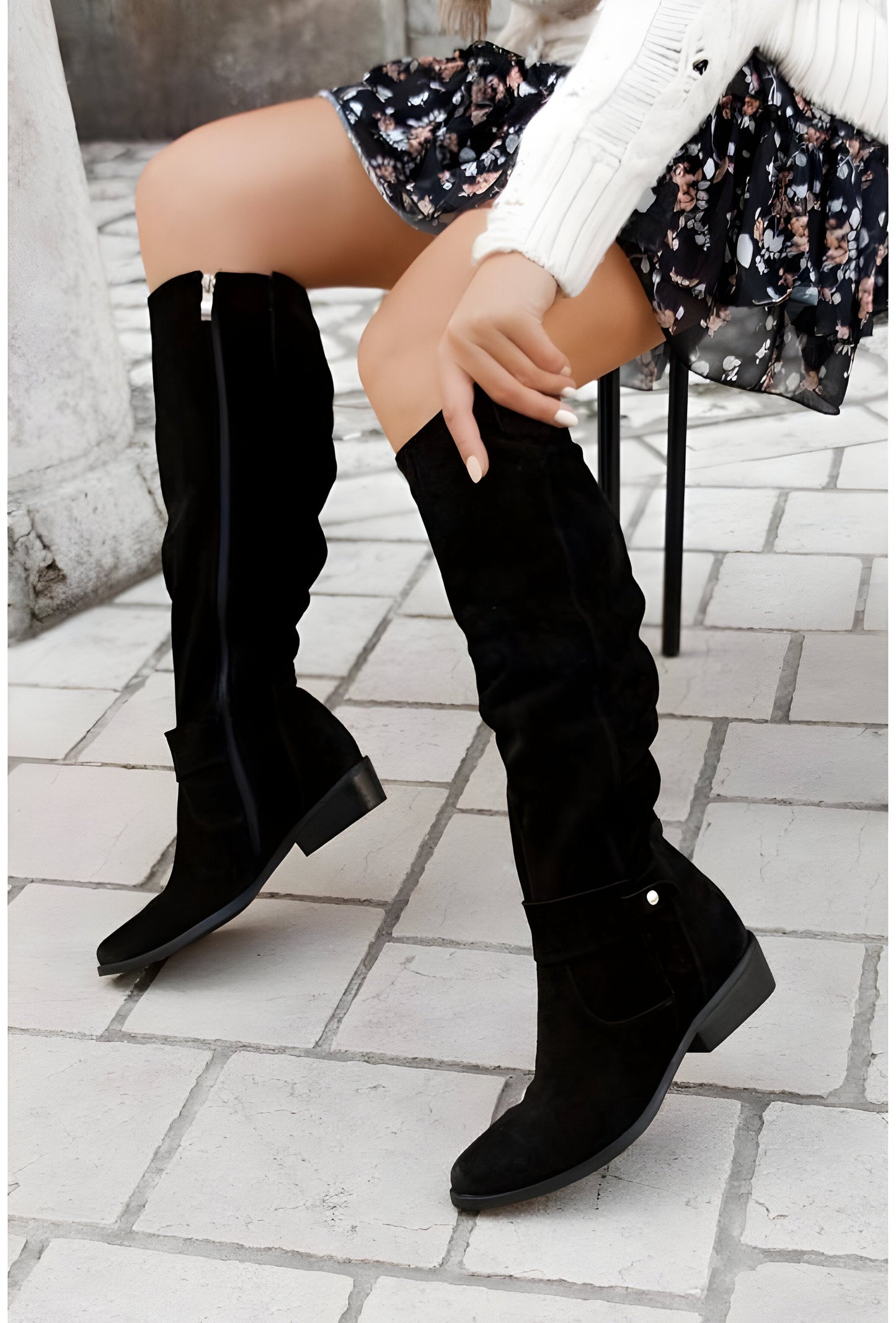 Bottes hautes confortables en cuir pour femmes