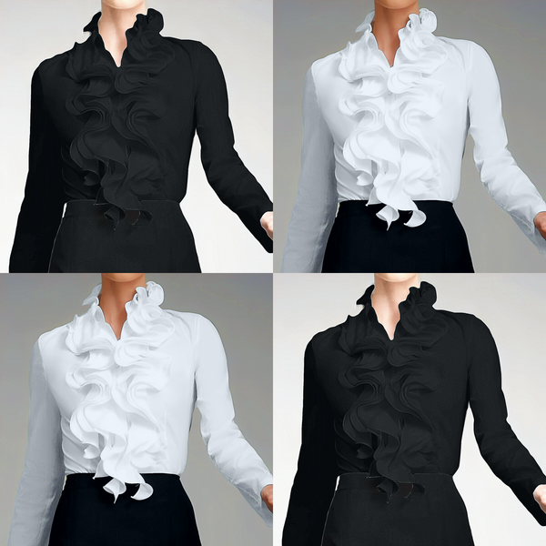 Chemisier Élégant Femme à Col à Volants – Chemise à Manche Longue et Col Haut