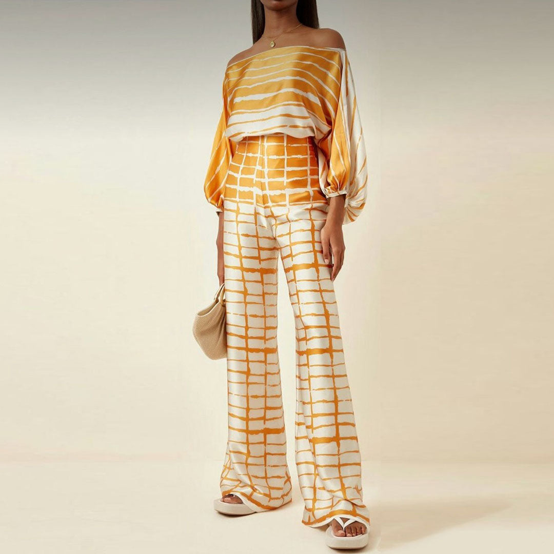Ensemble Deux Pièces Satin à Épaule Asymétrique Femme – Élégant, Fluide Léger