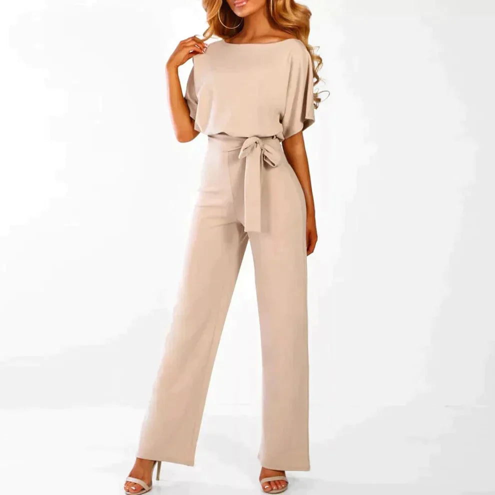 Combinaison élégante ceinturée à manches courtes Jambe large pour femmes – Tenue légère une pièce flatteuse et chic