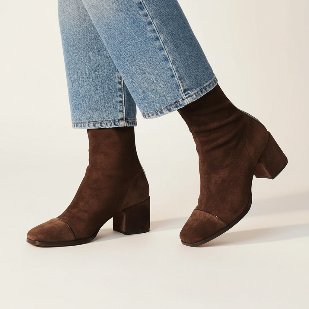 Bottines Femme Bout Carré en Suédine – Talon Bloc Chic et Élégant