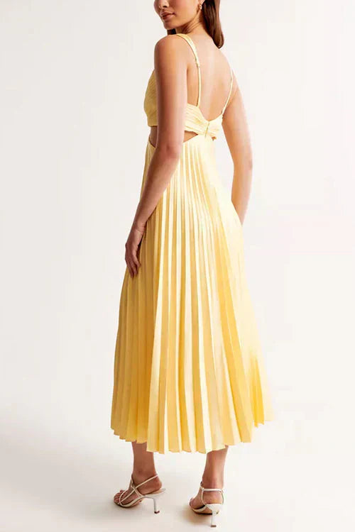 Robe Longue Satinée Femme Décolleté en V Plissé – Élégance Structurée