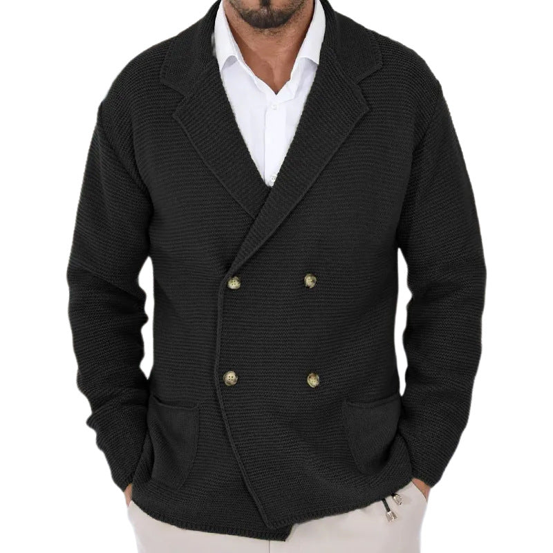 Cardigan Homme à Col Revers – Pull Fitté à Boutonnage Double en Maille Légère