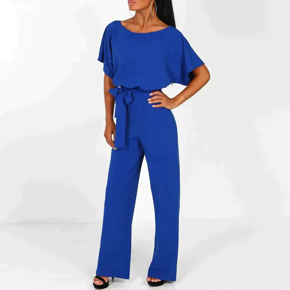 Combinaison élégante ceinturée à manches courtes Jambe large pour femmes – Tenue légère une pièce flatteuse et chic