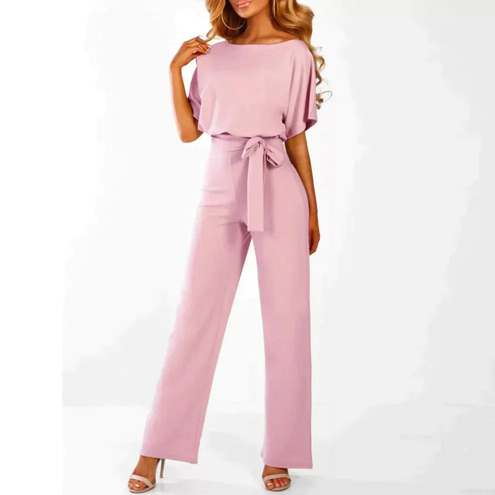Combinaison élégante ceinturée à manches courtes Jambe large pour femmes – Tenue légère une pièce flatteuse et chic