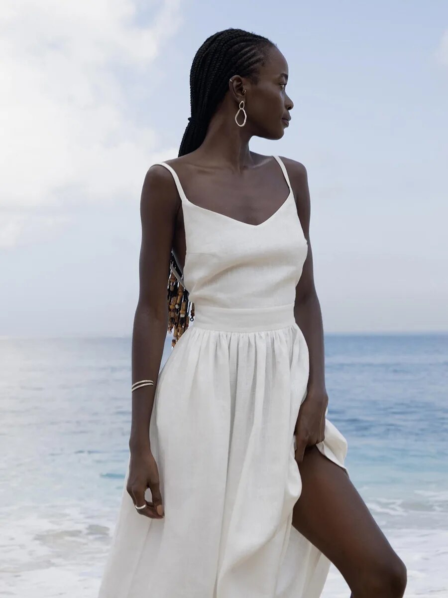 Abito Estivo Elegante Donna – Taglio Svasato Maxi Senza Maniche Schiena Scoperta