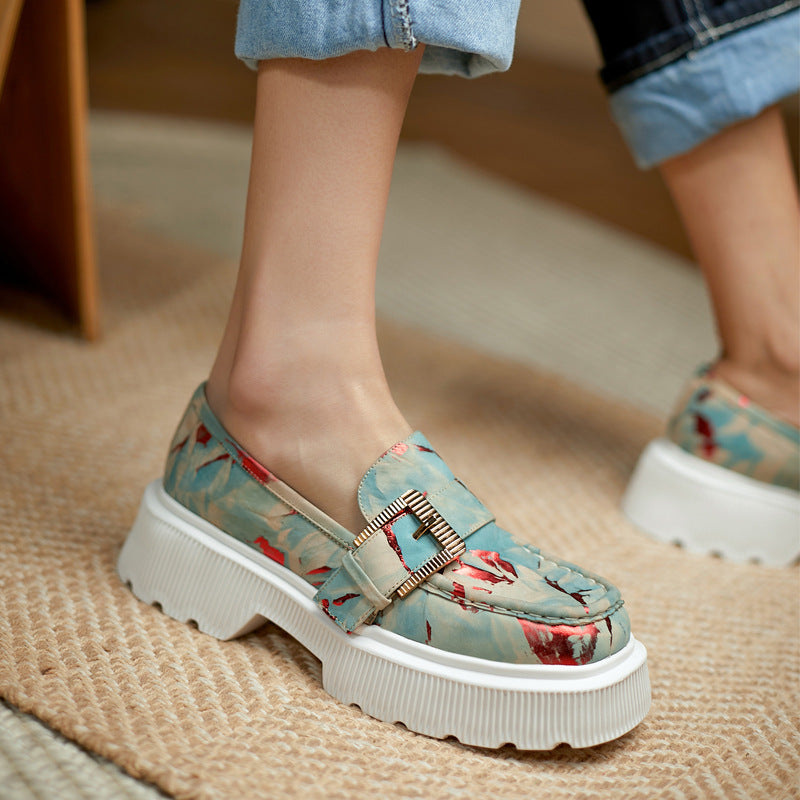 Chaussures à plateforme en cuir ajouré avec boucle – Polyvalentes Légères Respirantes Printemps Automne