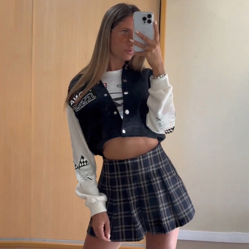 Contrasting Patchwork Baseball Jacket for Women | Ideal for Autumn and Winter