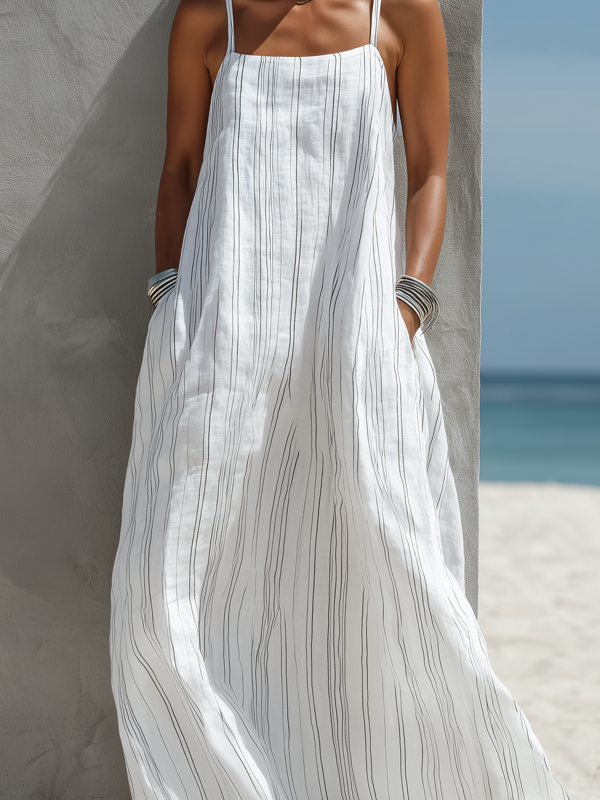 Robe maxi rayee sans manches femme - Legere et decontractee