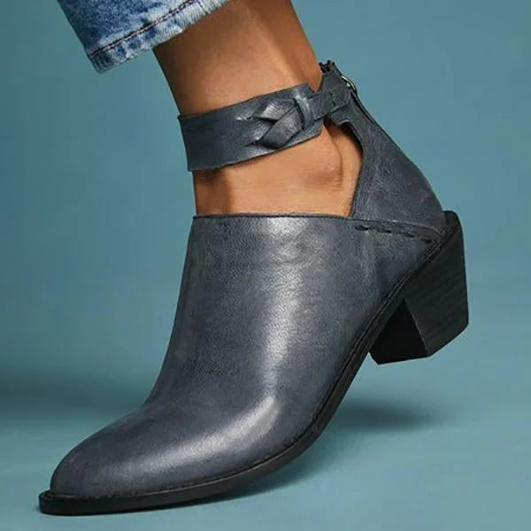 Comfortable Short Boots for Women – Block Heel Shoes with Zipper Closure