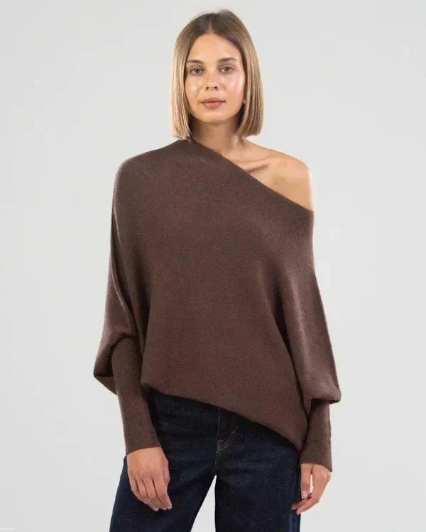 Asymmetrisk draperet damesweater - Flydende og elegant
