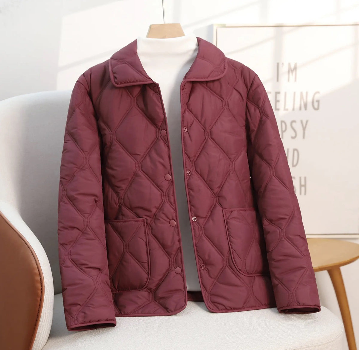 Women’s Cotton Quilted Jacket with a Relaxed Fit – Casual Short Lapel Coat