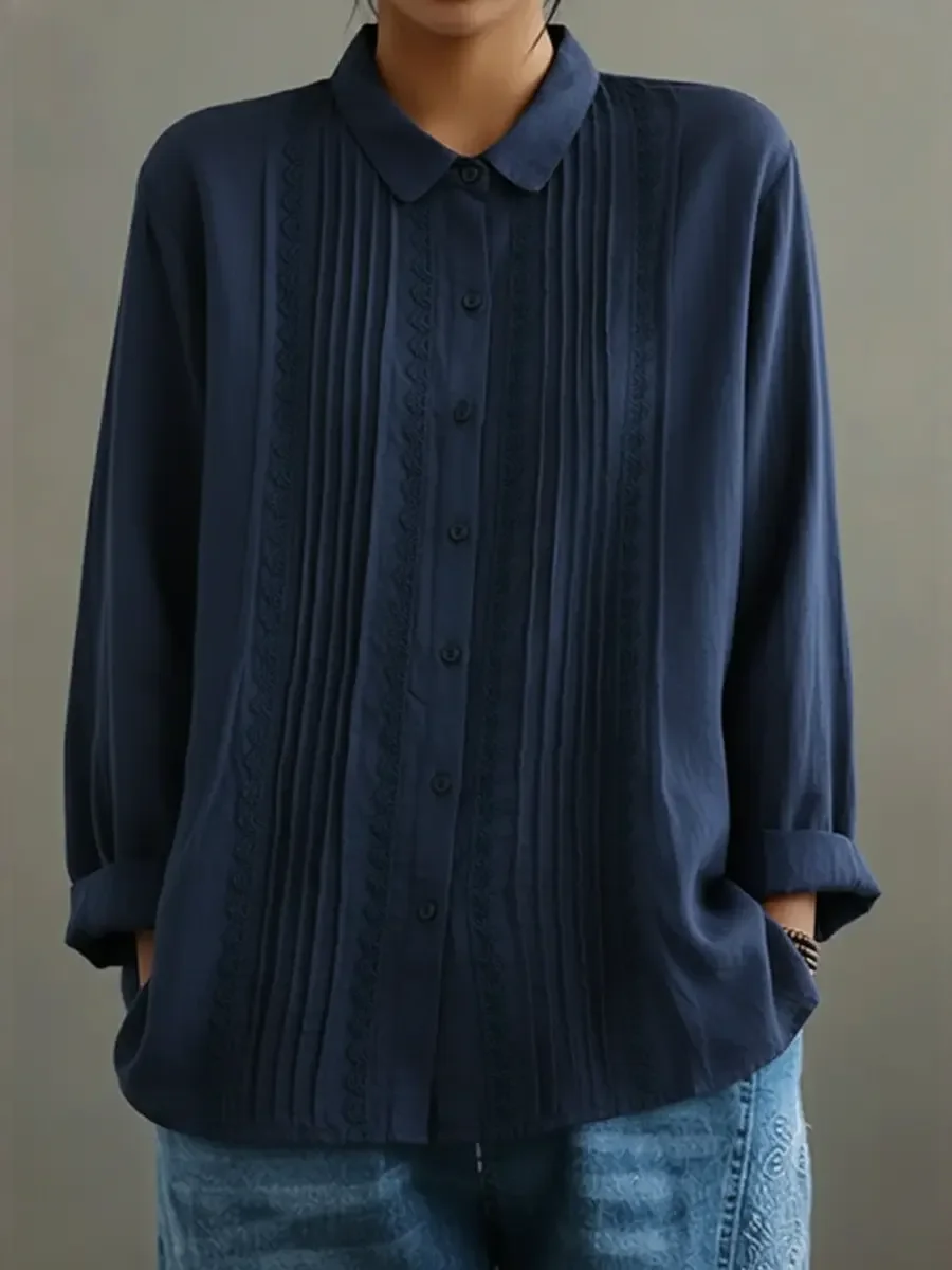 Chemise en coton et lin pour femme – Modèle estival élégant et léger, orné de dentelle