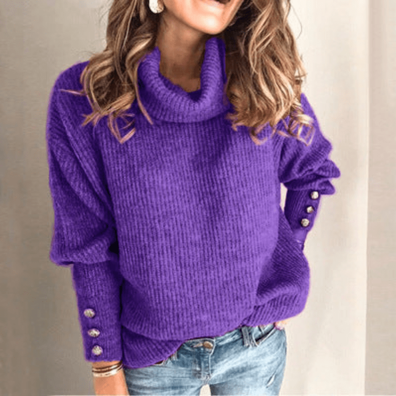 Turtleneck Sweater with Puff Sleeves for Women – Fine Elegant and Cozy Knit