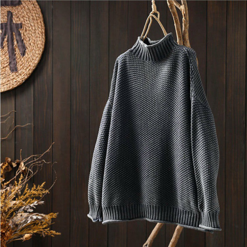 Pull Femme Oversize Tricoté Col Roulé Doux Élégant